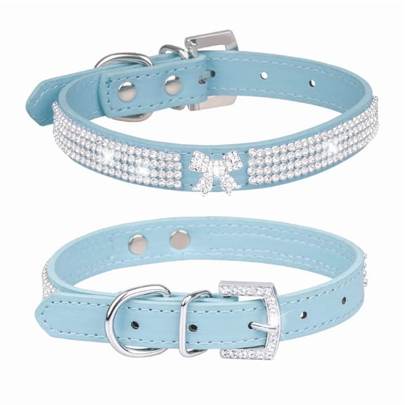 Rhinestone Pet Collar, Dazzling Crystal Studded Nylon Collar with Secure Buckle, Stylish Accessory for Night Out & Celebrations MBlue