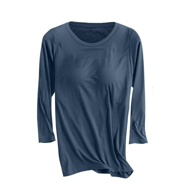 Staron T-Shirt Décontracté pour Femmes à Manches 3/4, Col Rond, avec Soutien-Gorge Intégré, Ample et Confortable, pour Pyjama Ou Détente, Marine TTG