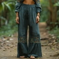 thumbnail image 2 of TRUBKH Linen Pants Women Long Trousers Flowy Palazzo Straight Leg Lounge Trouser Straight Leg Trousers Flowy Gauze Ladies Summer Pants Resort Wear for Women 2026 Cruise Pants Navy M, 2 of 4