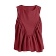 thumbnail image 3 of ClodeEU Women's Round Neck Sleeveless Ruffle Flowy Babydoll Tank Top,Solid Loose Casual Summer Camisole Blouse Wine,Women's Plus XL, 3 of 6