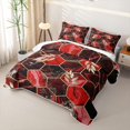 thumbnail image 3 of Erosebridal Marble Hexagon Gold Leaf Quilt Full,Red Geometric Print Full Bedspread Sets For Adults,3-Piece, 3 of 7