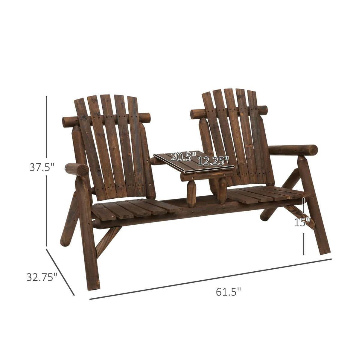 Spaco 2-Seat Wooden Adirondack Chair, Patio Bench with Table, Loveseat Fire Pit Chair for Outdoor, Brown