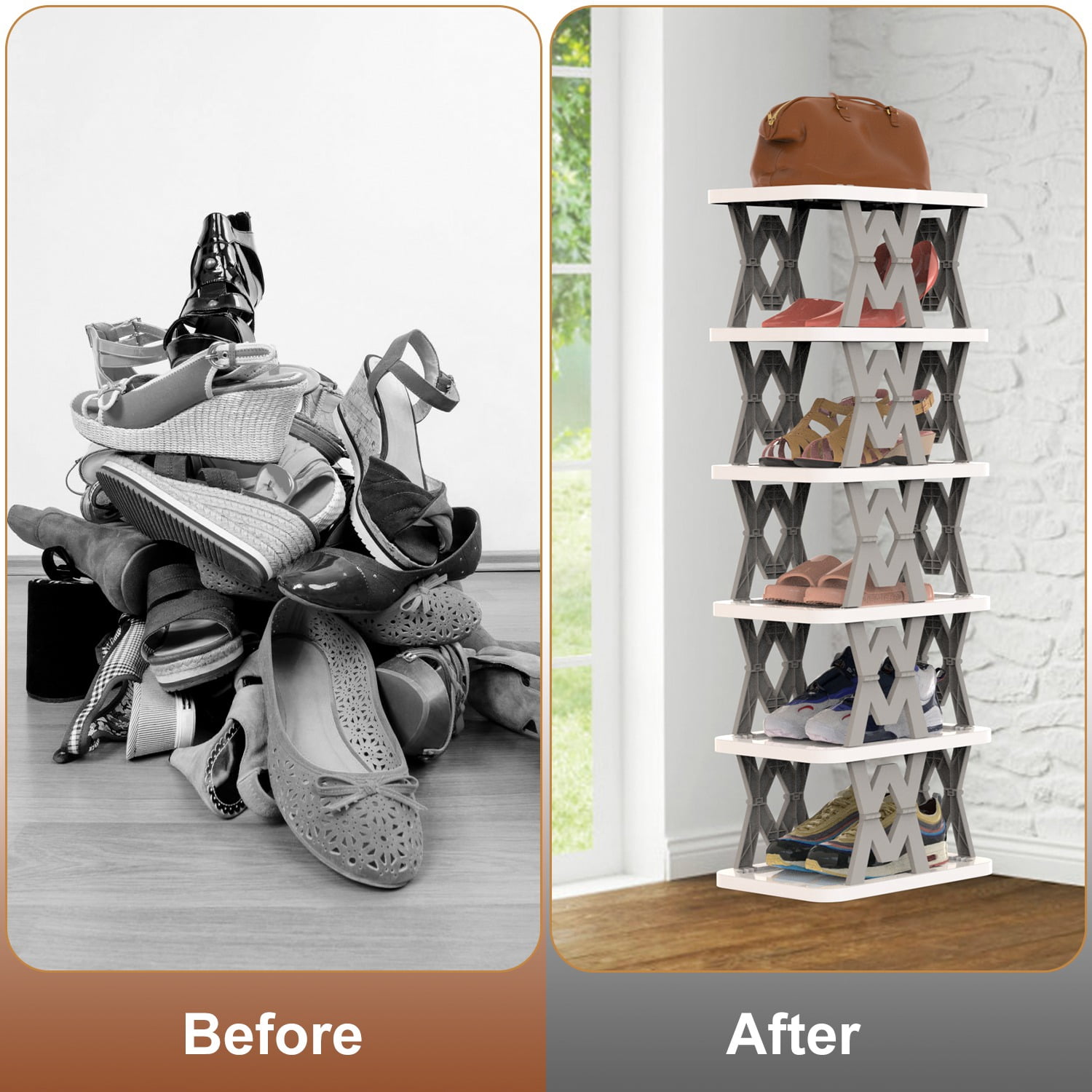 6 Tier Folding Shoe Rack Upright Shoe Cabinet Narrow Shoe Rack for Tight Spaces, Space Saving, Free Standing, For Corner Entryway Hallway Bedroom