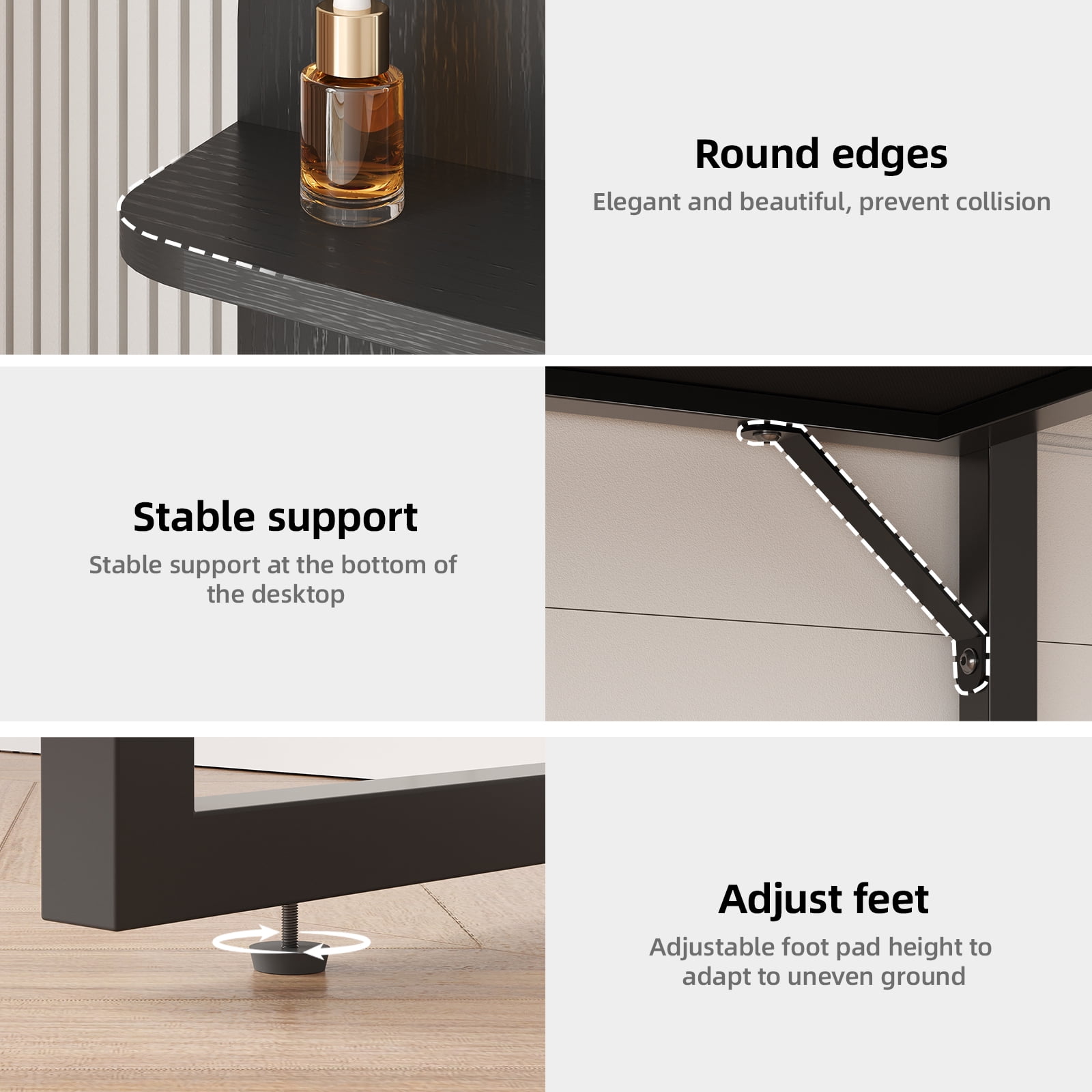 TOMNK Black Vanity Desk with Mirror, LED Lights, Storage Shelves, Drawers & Chair