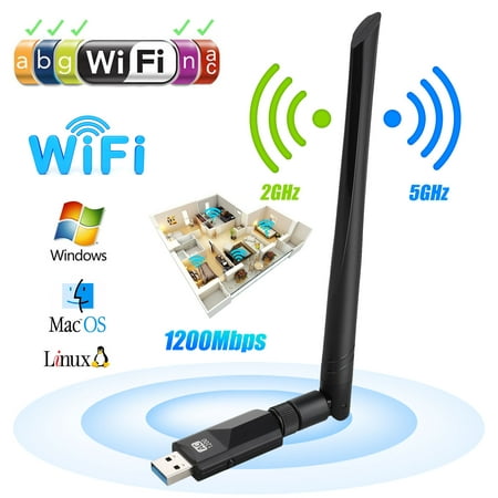 WiFi Adapter ac1200Mbps,Wireless USB Adapter 2.4G/5.8G Dual Band 802.11ac/a/b/g/n Network Adapter for Desktop Laptop