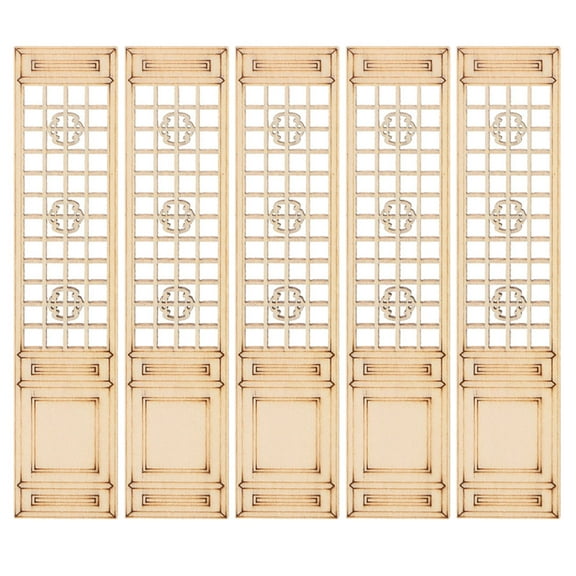 WHAMVOX Wooden Miniature Room Divider Screen with Intricate Chinese Design for Dollhouse Living Room Decor 5 Pieces
