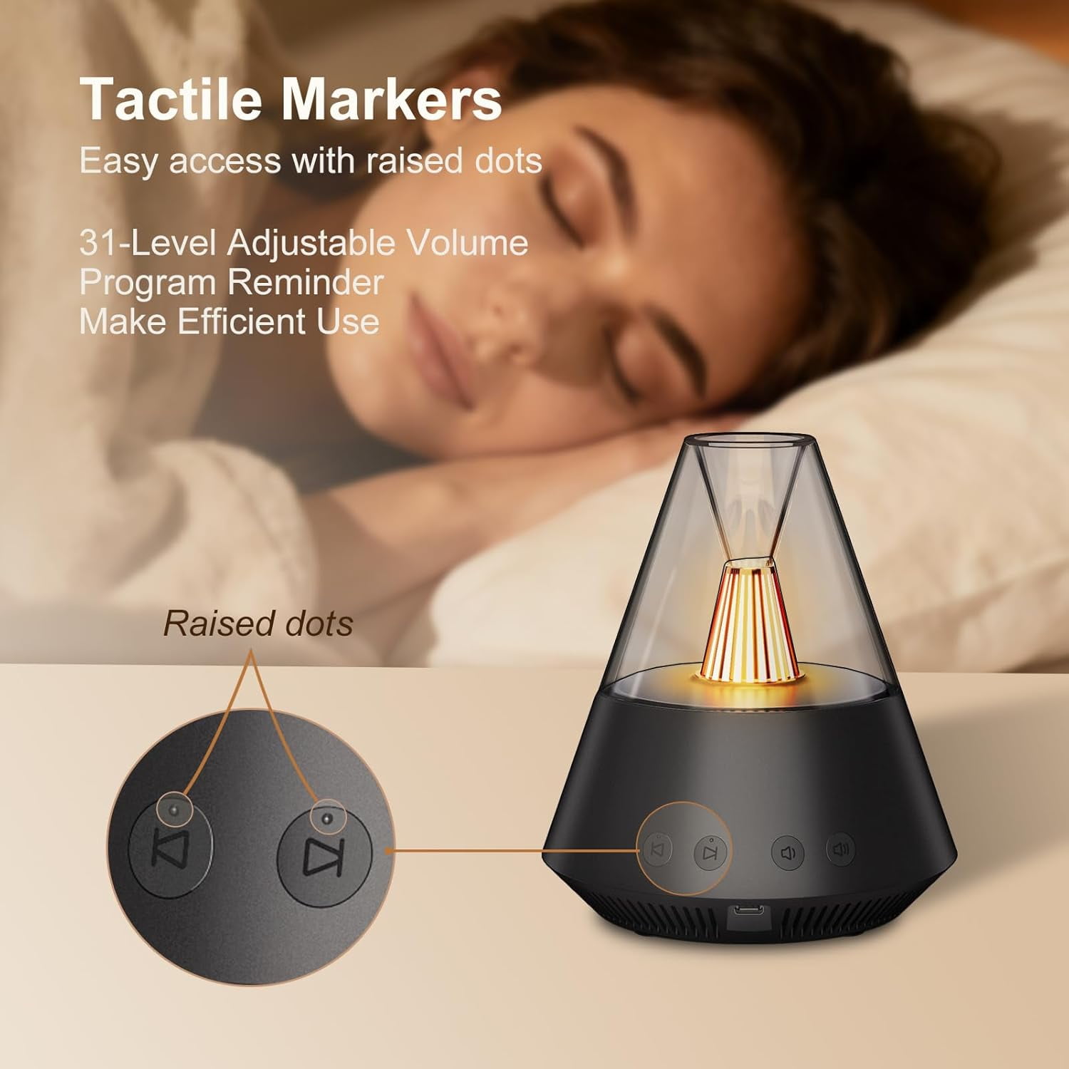 Kipcush 30 Non-Looping White & Pink Noise, Adjustable Night Light Sound Machine w/ Memory Recall for Baby and Adult Black