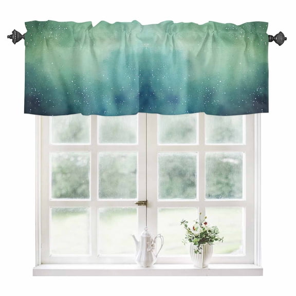 Teal Green Starry Night Kitchen Valances for Windows 60x18 Inch Kitchen Curtains Valances Rod Pocket Modern Vintage Scenery Bathroom Window Valances for Window Treatment Decor