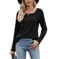 thumbnail image 4 of Fangasis Women T Shirt Square Neck Tunic Tops Long Sleeve Pullover Ladies Casual Blouse Loose Dailywear Tee Black XL, 4 of 6