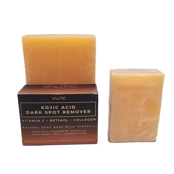 Kojic Acid Dark Spot Remover Soap Bars with Vitamin C, Retinol, Collagen, Turmeric - Original Japanese Complex Infused with Hyaluronic Acid, Vitamin E, Shea Butter, Castile Olive Oil (2 Pack)
