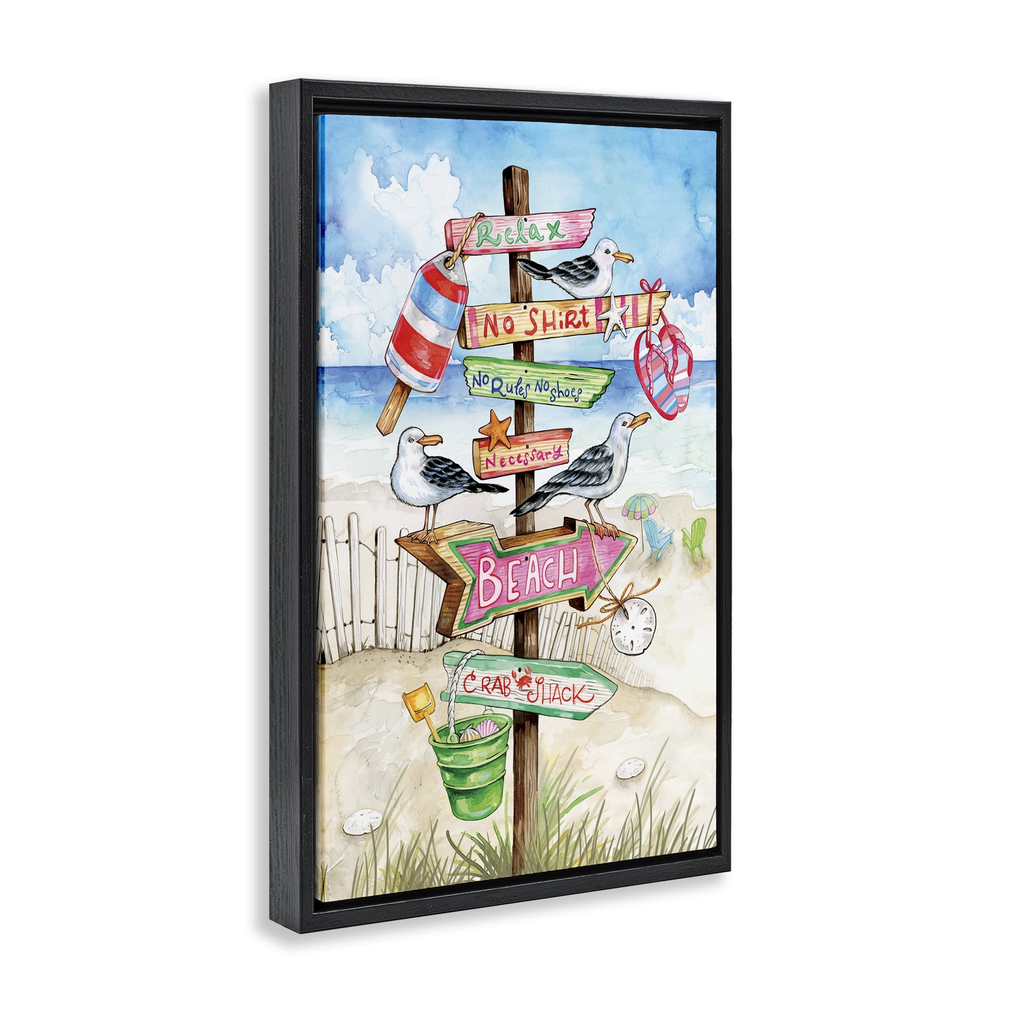 Stupell Industries Seaside Rules Signs Nautical & Beach Painting Black Floater Framed Canvas Art Print Wall Art, 17 x 25