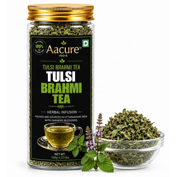 Aacure Tulsi Brahmi Leaf Tea 3oz | 120 Cups | Quality Dried Leaf | Bacopa monnieri and Tulsi Tea