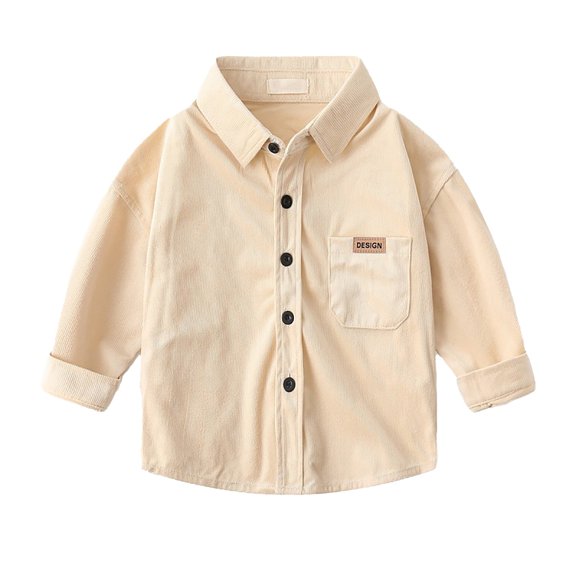 Binhe Kids' Thermal Shirt Boys Autumn Long Sleeve Solid Color Corduroy Shirt Fashion Long Sleeve Jacket Solid Color Collar Shirt with Buttons Comfortable and Loose