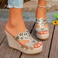 thumbnail image 2 of Bmisegm Ladies Summer Rhinestone Bright Leather Thick Bottom Large Size Slope Heel Sandals Slippers Womens Sandals Summer Black 7, 2 of 9