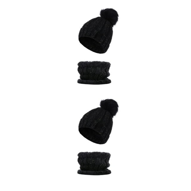 QualitChoice Winter Caps Decorative Hat Scarf Set Adorable Autumn Crochet Neckerchief Sports Two-piece Stylish Collar Black 2Set