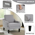 thumbnail image 6 of Mid Century Modern Upholstered Accent Chair with Armrests and Side Pocket, Chenille Fabric, Solid Wood Legs, Comfy Reading Seat for Living Room, Bedroom, Grey, 6 of 7