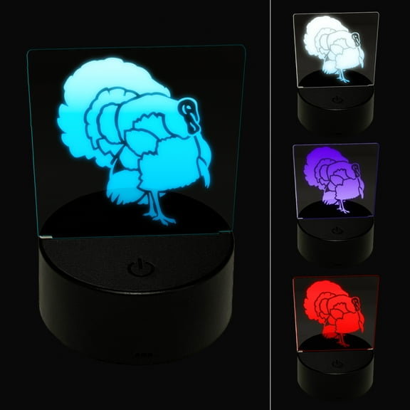 Male Turkey with Feathers Out Thanksgiving LED Night Light Sign 3D Illusion Desk Nightstand Lamp