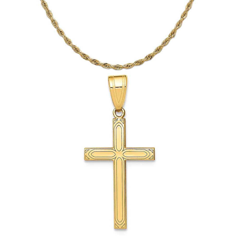 14K Yellow Gold 49mm x 25mm Floral Cross Pendant Religious