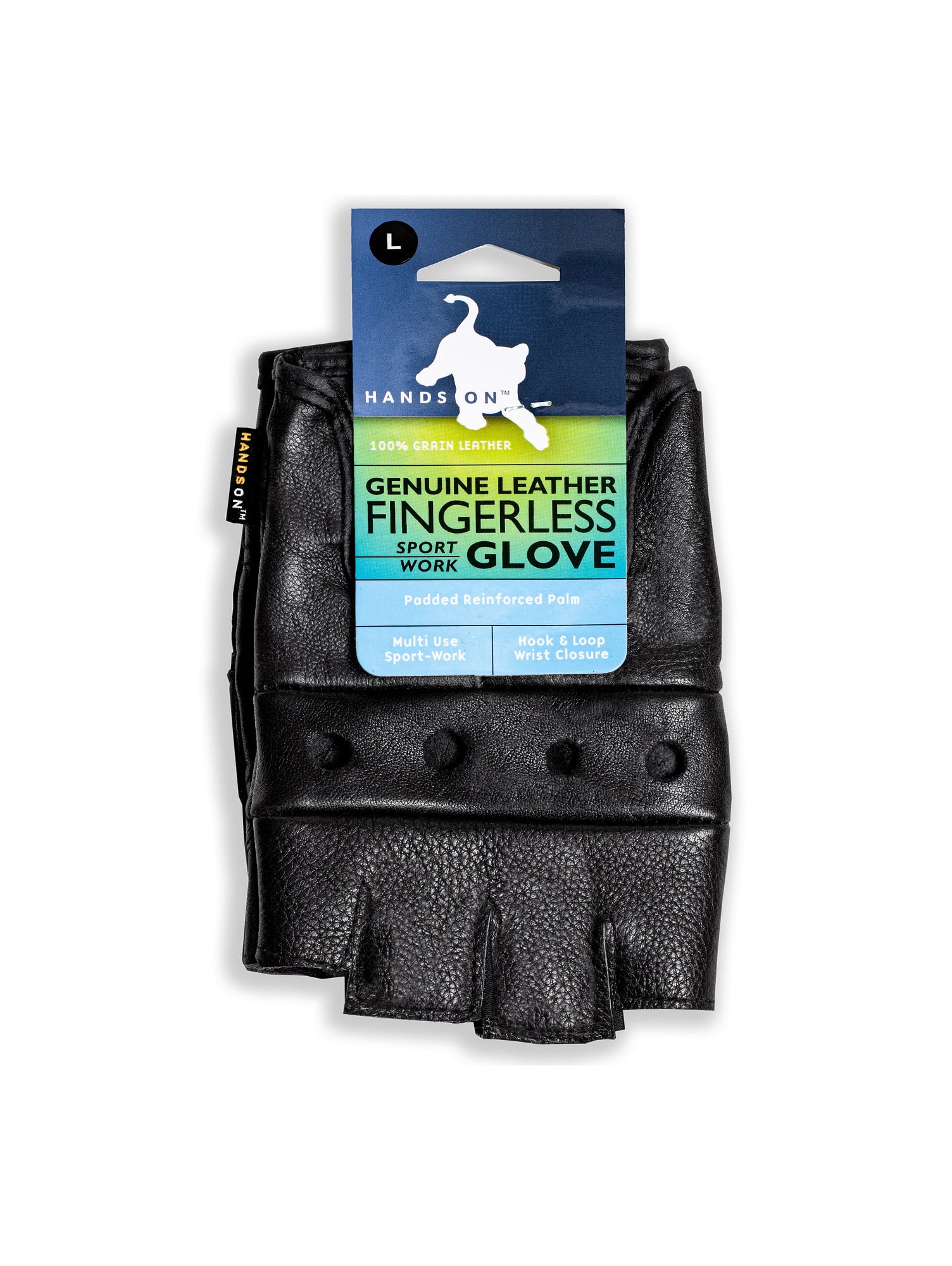 FL2250-M, Top Grain Leather Half Finger Gloves, Padded Palm, Hook & Loop Closure