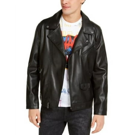 GUESS Men's Faux Leather Motorcycle Jacket Black Small