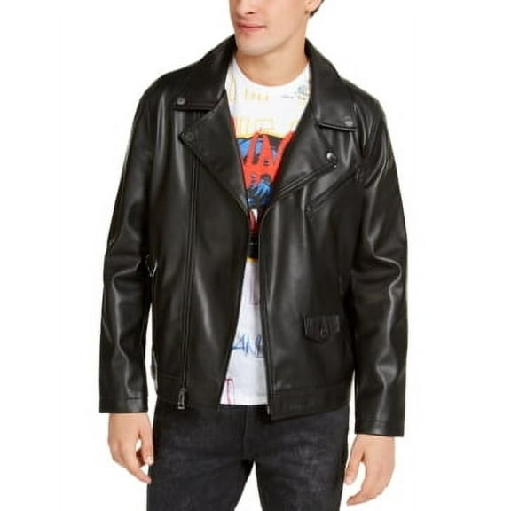GUESS Men's Faux Leather Motorcycle Jacket Black Small