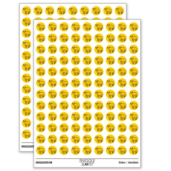 Friendly Cow Ox Cattle Farm Animal 200  Round Stickers - Gloss Finish - 0.50" Size - Yellow