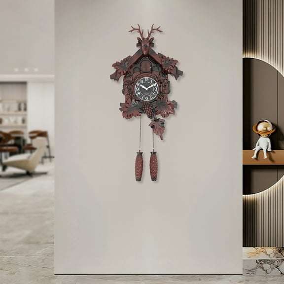 Vintage Antler Wall Clock with Silent Quartz Movement, Pendulum, and Cuckoo, Battery Powered, Elegant Carved Design for Home and Office Decor