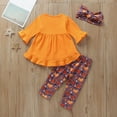 thumbnail image 4 of Mercatoo My 1st Halloween Baby Girl Outfits Ruffle Long Sleeves Shirt Pumpkin Print Pants 3Pcs Fall Winter Clothes Set, 4 of 9
