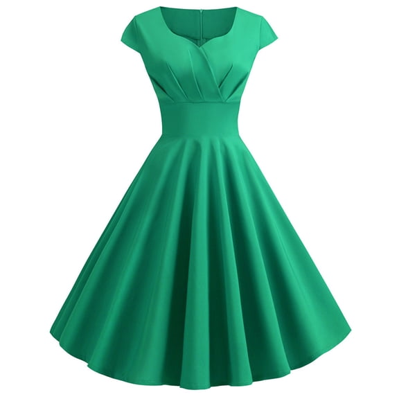 Chbgutlmr 1950s Dresses for Women Short Sleeve Sweetheart Neck Ruched Front A-Line Midi Dress Casual Loose Summer Vintage Dress