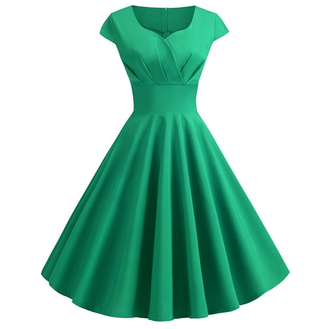 TIMIFIS Robe à Manches Courtes pour Femmes, Style Rétro Vintage des Années 1950, Robe de Cocktail Évasée, Robe à Pois Audrey, Robe d'Été Décontractée, Robe Trapèze, Robe de Travail, Robes d'Invitée de Mariage, Été