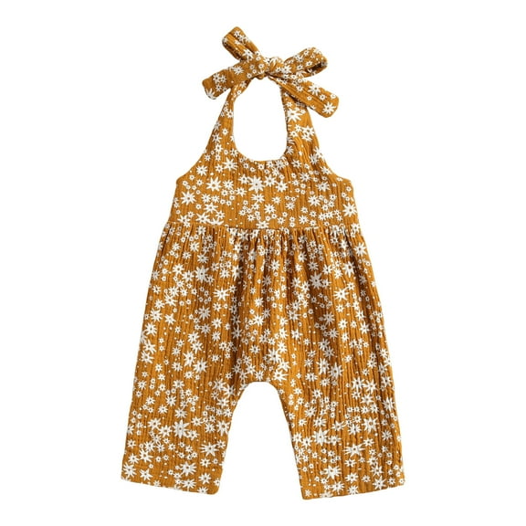 Newborn Girls Sling Jumpsuit Flower Print Sleeveless Romper Hairband One-Pieces Bodysuits Baby Clothing 6M 12M 18M 24M