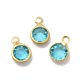 thumbnail image 3 of Ion Plating(IP) 304 Stainless Steel with Glass Charms Real 18K Gold Plated Faceted Flat Round Cyan 9.5x6.5x2mm Hole: 1.5mm, 3 of 3