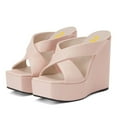 thumbnail image 5 of FSJ Women Wide Cross Strap Wedge High Heeled Mules Open Square Toe Platform Slide Sandals Sexy Cocktail Party Summer Slippers Size 6.5 Baby Pink, 5 of 5