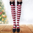 thumbnail image 4 of Women's Christmas Thigh High Long Tube Socks with Bowknot Accent Cosplay Striped Over the Knee Stockings Party Wear, 4 of 8