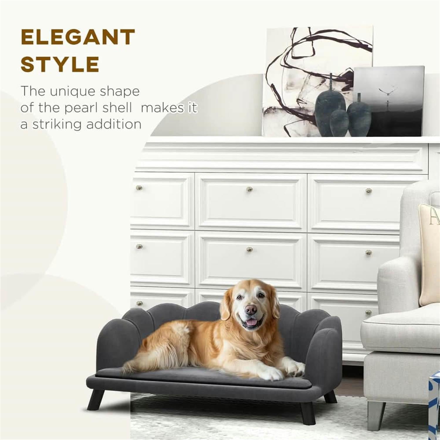 Kadyn 38" Pet Sofa with Pillow and Wooden Legs, Dog Bed for Medium-Large Dogs, Comfortable & Durable, Gray