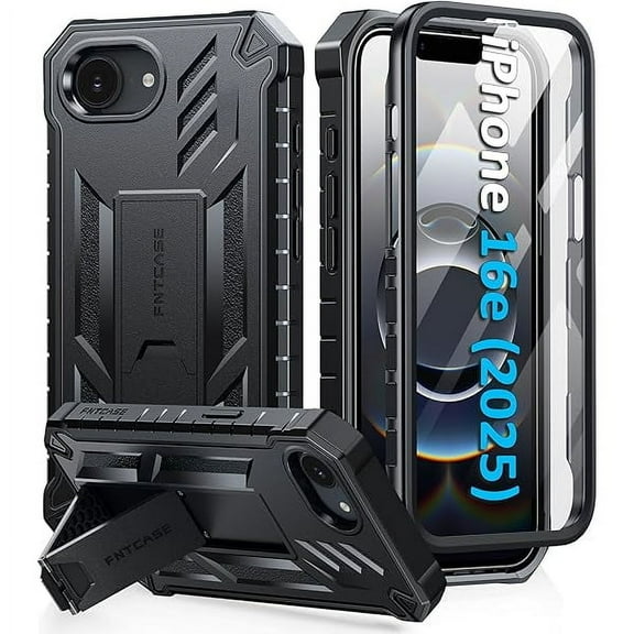 FU1999 for iPhone 16e Phone Case: Military Grade Drop Proof Protection Mobile Cover with Kickstand | Matte Textured Rugged Shockproof TPU | Protective Sturdy iPhone 16e Cases 2025 - Black