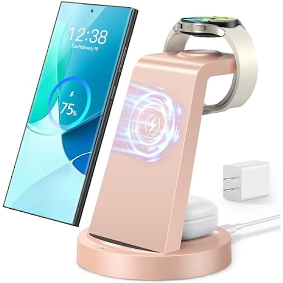 FU2096Wireless Charger for Samsung: 3 in 1 Wireless Charging Station for Samsung Galaxy Watch 7 6 5 4 3 Pro Classic Galaxy Buds - Charger Dock Stand for S25 S24 Ultra S23 S22 S21 Note Z Fold Android