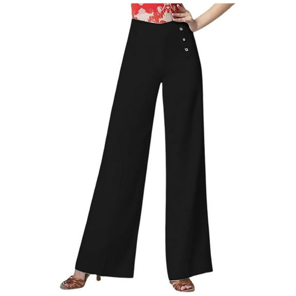 Gbsyewxs Pants For Women High Waist Button Solid Color Straight Leg Fashion Pants For Women Black