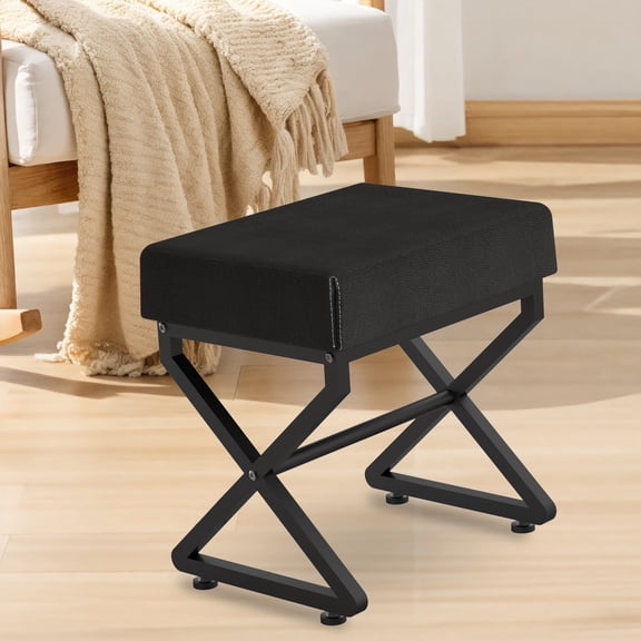 Black Faux Leather X-Frame Stool - Multi-Purpose Footrest & Extra Seating for Living Room & Bedroom