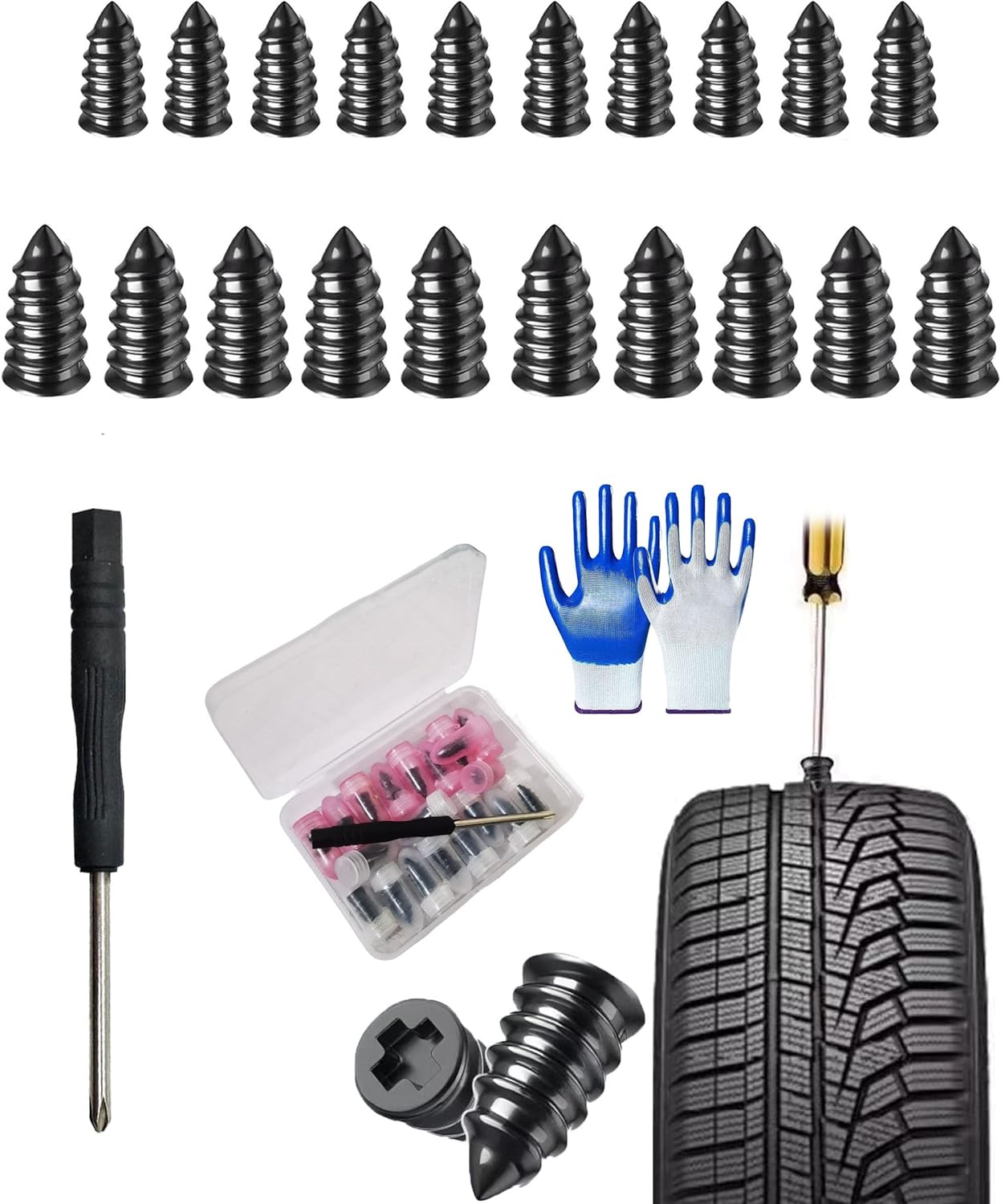 Kit De Réparation De Pneu Sans Chambre à Air – 40/60/80/100 Clous En Caoutchouc, 2 Tailles, Avec Tournevis Et Boîte De Rangement