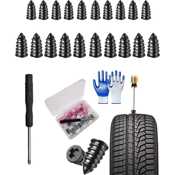 Tire Fix Rubber Nail Kit with 2 Sizes, Vacuum Tire Fix Rubber Screw with Box and Screwdriver, Tubeless Fast Tool Self-Service Tire Plug Kit for Car, Motorcycle, Truck, Tractor Puncture Repair (20pcs)