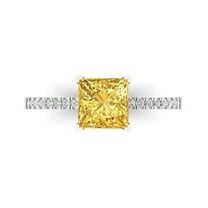1.62 ct Princess Cut Simulated Yellow Diamond Solitaire with Simulated Diamond Accents 18K White Gold Womens Engagement Ring