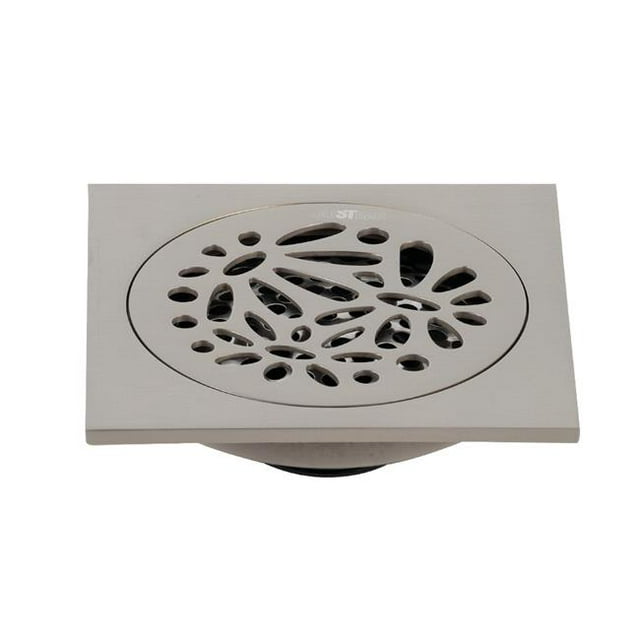 Drain de Douche à Grille Carrée Florale de 4 Po; Nickel Brossé