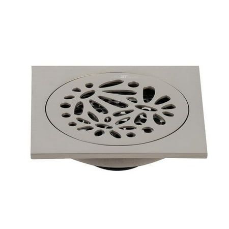 

4 in. Watercourse Floral Square Grid Shower Drain Brushed Nickel