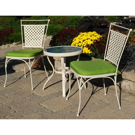 Artisan Glass Top 3-Piece Outdoor Bistro Set, Blue Floral, Seats 2