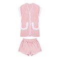 thumbnail image 3 of Womens 2 Piece Set Fringed Trim Short Sleeve Vneck Button Up Top Shorts Lounge Set with Pockets Root Color S, 3 of 9