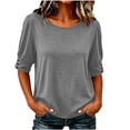 thumbnail image 2 of Naotn Half Short -Sleeve Shirts for Women Summer Casual Loose Fit Crew Neck Tops Trendy Beach Holiday Button Blouses, 2 of 8