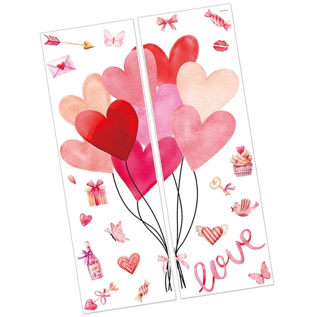 2 piezas de pegatinas de pared para el día de San Valentín, calcomanías de globos con forma de corazón para decoración del hogar, regalos, adornos,