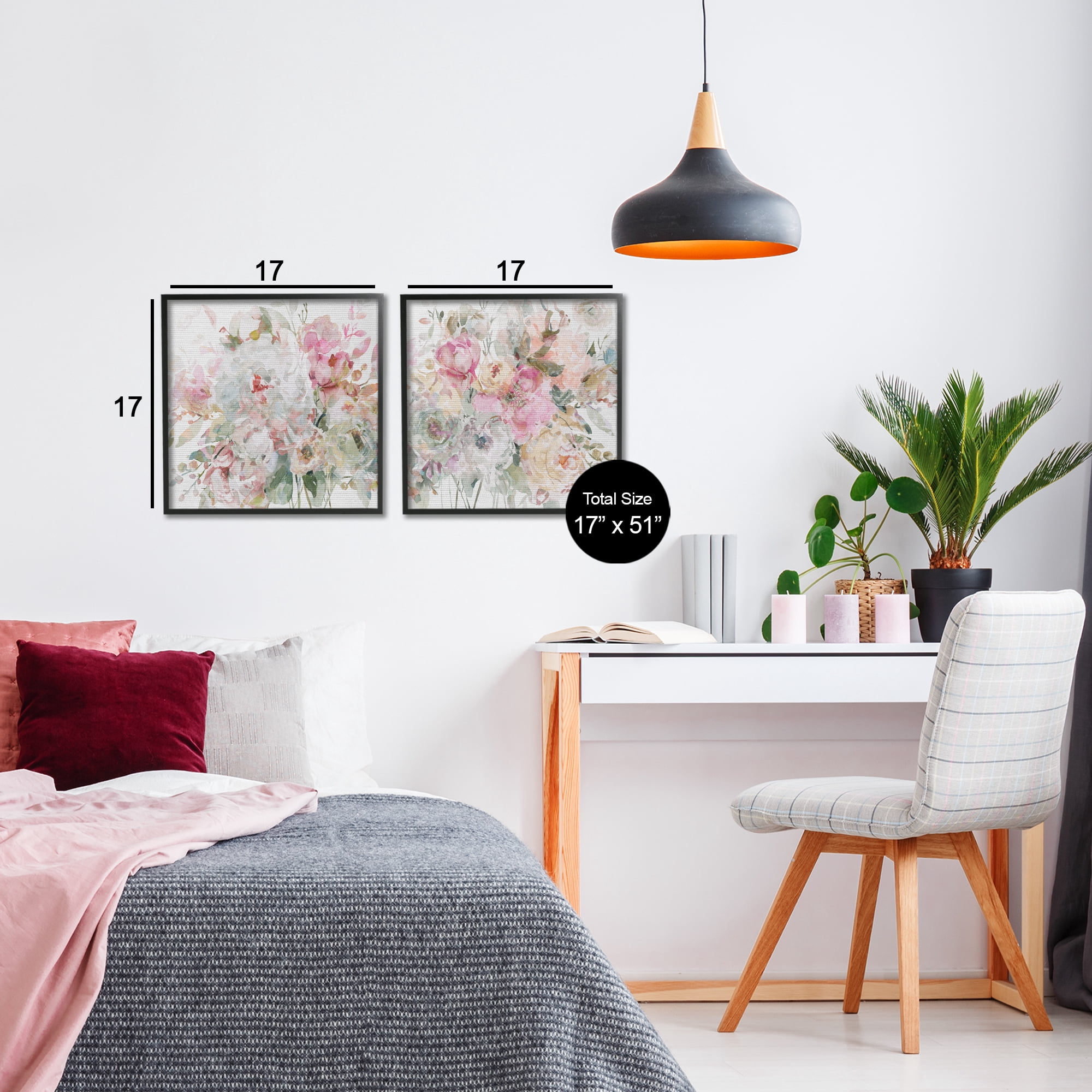 Stupell Industries Romantic Blush Botanicals 2 Piece Black Framed Giclee Art Set, design by Carol Robinson