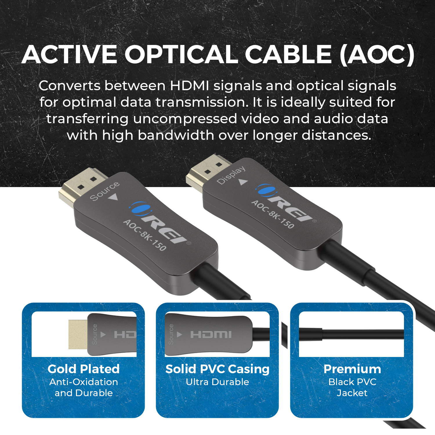 OREI 150ft HDMI™ AOC Hybrid Fiber Optic Cable UHD 8K60 (AOC-8K-150)